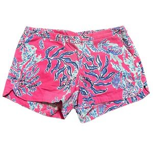 Lilly Pulitzer Women's Shorts‎ Size 2 Pink Blue Floral Print Cotton
